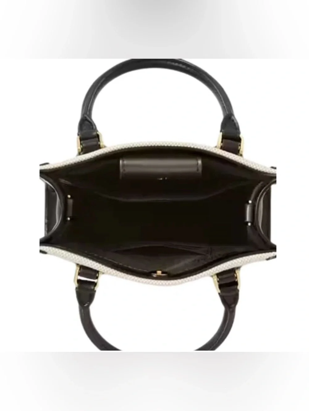 NWT Kate Spade Mini Ellie Tote Black Leather with Tan Straw Canvas